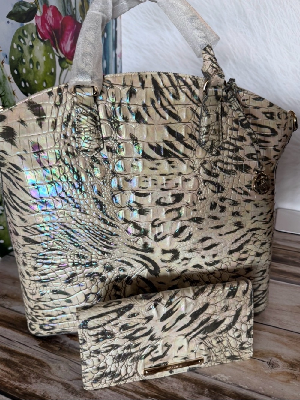 Last 1 NWT BRAHMIN LARGE DUXBURY OBSESSION Animal Print & Wallet Leopard Cheetah - Picture 13 of 16